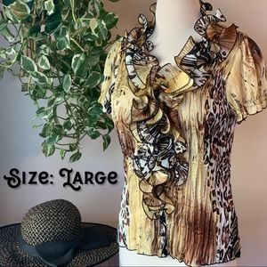 Blouse w/Animal Print & Textured Material